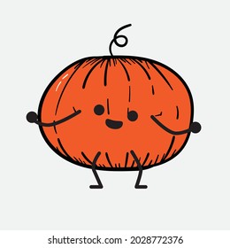 Vector Illustration of Pumpkin Character with cute face and simple body line drawing on isolated background