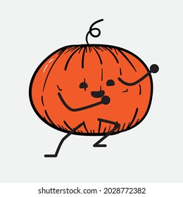 Vector Illustration of Pumpkin Character with cute face and simple body line drawing on isolated background