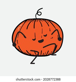 Vector Illustration of Pumpkin Character with cute face and simple body line drawing on isolated background