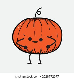 Vector Illustration of Pumpkin Character with cute face and simple body line drawing on isolated background