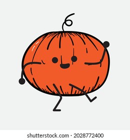 Vector Illustration of Pumpkin Character with cute face and simple body line drawing on isolated background