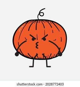 Ilustración vectorial del personaje de la calabaza con la cara linda y el dibujo simple de la línea corporal en un fondo aislado