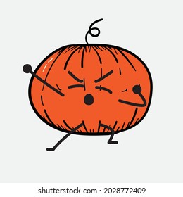 Vector Illustration of Pumpkin Character with cute face and simple body line drawing on isolated background