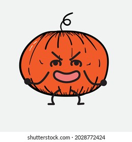 Vector Illustration of Pumpkin Character with cute face and simple body line drawing on isolated background