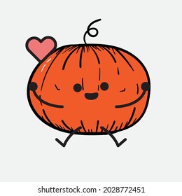 Vector Illustration of Pumpkin Character with cute face and simple body line drawing on isolated background