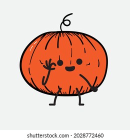 Vector Illustration of Pumpkin Character with cute face and simple body line drawing on isolated background