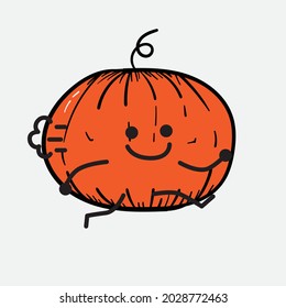 Ilustración vectorial del personaje de la calabaza con la cara linda y el dibujo simple de la línea corporal en un fondo aislado