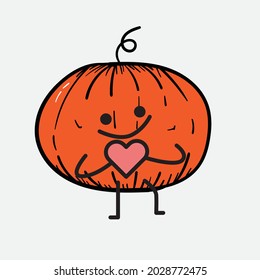 Vector Illustration of Pumpkin Character with cute face and simple body line drawing on isolated background