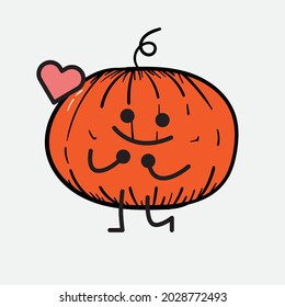 Vector Illustration of Pumpkin Character with cute face and simple body line drawing on isolated background