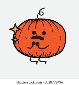 Vector Illustration of Pumpkin Character with cute face and simple body line drawing on isolated background