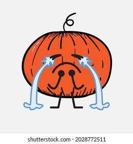 Vector Illustration of Pumpkin Character with cute face and simple body line drawing on isolated background