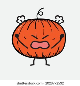 Ilustración vectorial del personaje de la calabaza con la cara linda y el dibujo simple de la línea corporal en un fondo aislado
