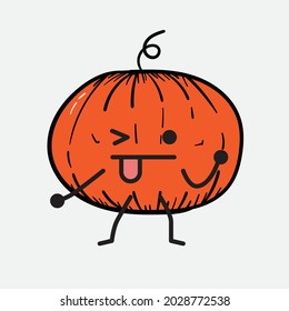 Vector Illustration of Pumpkin Character with cute face and simple body line drawing on isolated background