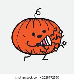 Vector Illustration of Pumpkin Character with cute face and simple body line drawing on isolated background