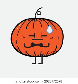 Vector Illustration of Pumpkin Character with cute face and simple body line drawing on isolated background