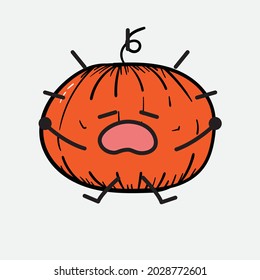 Vector Illustration of Pumpkin Character with cute face and simple body line drawing on isolated background