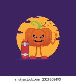 vector illustration of a pumpkin character with a skateboard
