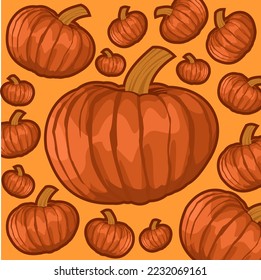 vector illustration of pumpkin decoration orange background