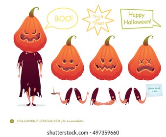 Vector illustration. Pumpkin emotion faces. Emoji face icons, symbols. Happy Halloween. Character for scenes. Parts of body template for design and animation.Trick or Treat 