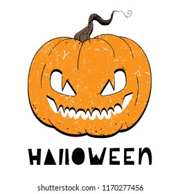 Vector illustration of Pumpkin with eyes for Halloween. The cartoon style. Drawing by hand.