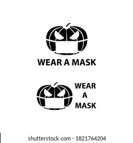 vector illustration of pumpkin fruit wearing a mask for icons and symbols. commands to wear masks during the corona virus pandemic. wear masks to maintain health