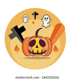 vector illustration of pumpkin and ghost for happy Halloween


