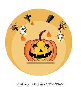 vector illustration of pumpkin and ghost for happy Halloween


