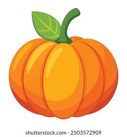 Vector illustration of a pumpkin with a green stem. Autumn Halloween or thanksgiving pumpkin, vegetable health food