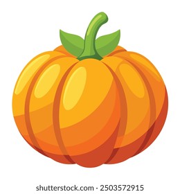 Vector illustration of a pumpkin with a green stem. Autumn Halloween or thanksgiving pumpkin, vegetable health food