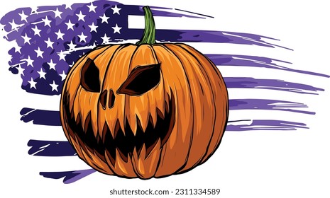 vector illustration of Pumpkin Halloween with american flag