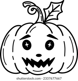 Vector illustration of a pumpkin for Halloween. A Halloween mascot with a pumpkin-headed head, hand-drawn.A character sketch. Vector illustration of a pumpkin with a black outline.