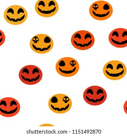 Vector illustration of pumpkin  Halloween's face. Seamless pattern for ghost background.