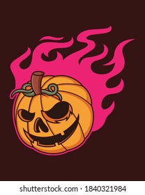 Vector illustration of pumpkin head with fire
