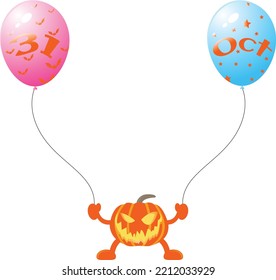 Ilustración vectorial de la calabaza sosteniendo 2 globos, adecuada para su uso en halloween