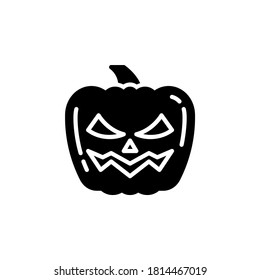 Ilustración vectorial del icono o logotipo de la calabaza. Usar color negro y estilo de diseño de línea. Actrazo editable, píxel perfecto en 64px de tablero