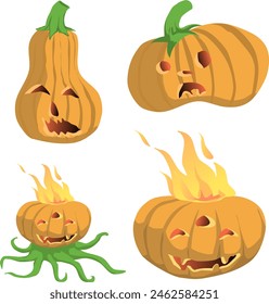 Vector illustration Pumpkin Lantern For Halloween of different shapes and sizes. Pumpkins on a transparent background to insert into your design