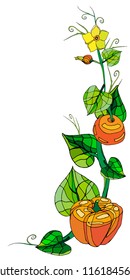 Vector illustration with pumpkin and leaves isolated on white background.