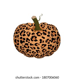 Vector illustration of pumpkin with leopard print isolated on white background. Cartoon flat abstract pumpkin. Autumn vegetable clip art for print, banners, thanksgiving day, halloween background.