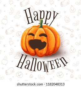 Vector illustration of pumpkin on a Halloween holiday. Isolated picture of cute pumpkin with happy emotions.