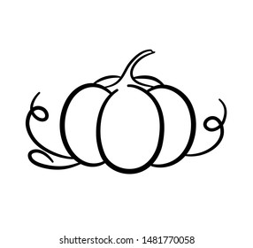 Vector illustration with a pumpkin on a white background. Outline drawing. Halloween attribute. Healthy fruit.