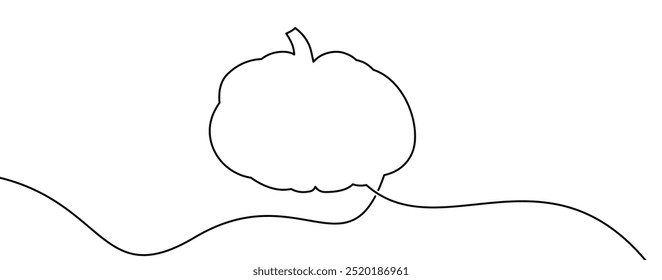 Ilustração vetorial de um contorno de abóbora com uma vinha simples, fluindo, perfeito para projetos minimalistas.