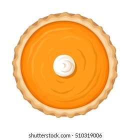 Vector illustration of a pumpkin pie with whipped cream isolated on a white background.