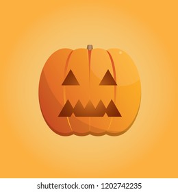 Vector illustration of a pumpkin with a 
 scary face on an orange background