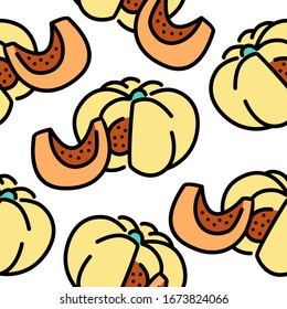 Vector illustration of pumpkin. Seamless pattern white isolated background