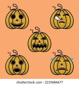 vector illustration pumpkin set for halloween with a variety of cute emoticon characters, suitable as a sticker, design needs, t-shirt design, or icon