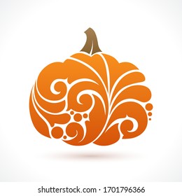 Vector illustration pumpkin - symbol, icon, package design element, abstract ornamental pattern on white background