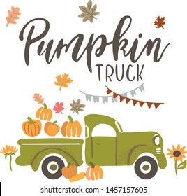 Vector Illustration, Pumpkin Truck with Pumpkins. It can be used for cards, brochures, poster and other promotional materials.