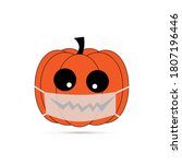 Vector illustration pumpkin wearing face mask for corona virus protection isolated on white background. Concept of new normal halloween.