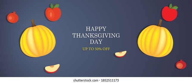 Ilustración vectorial de calabazas, Apple, granada. Es otoño. Es día de Acción de Gracias.