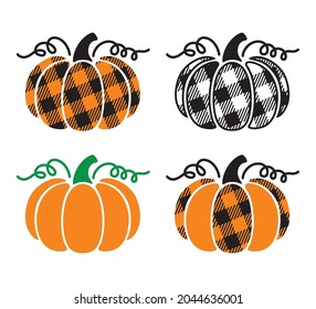 Vector illustration of pumpkins with buffalo plaid or checkered pattern.